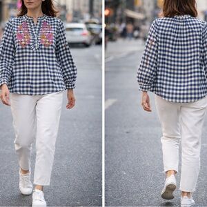 Antik Batik Blue and White Gingham Blouse